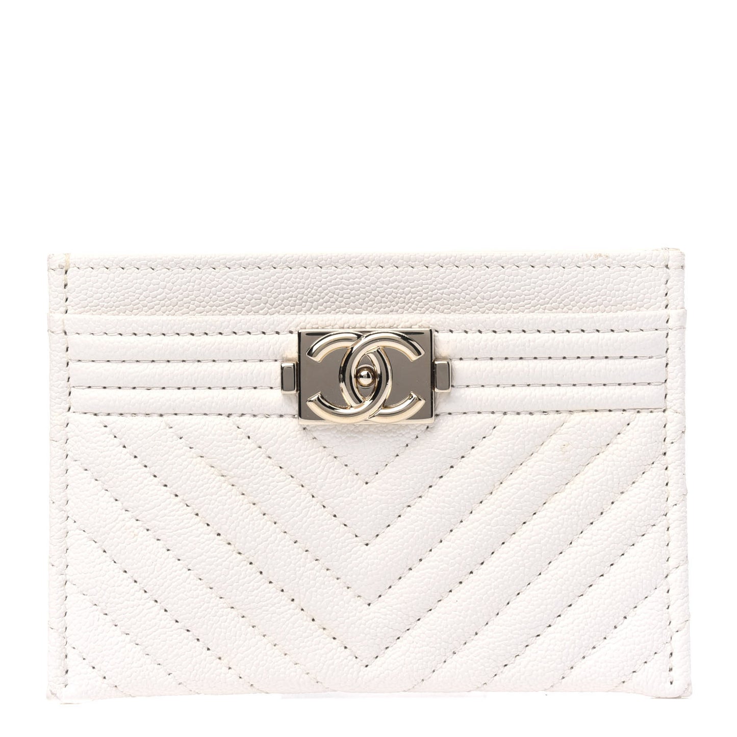 Caviar Chevron Quilted Boy Card Holder White