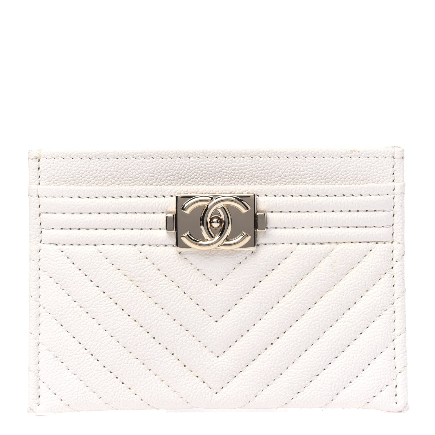 Chanel Caviar Chevron Quilted Boy Card Holder White 1 of 4