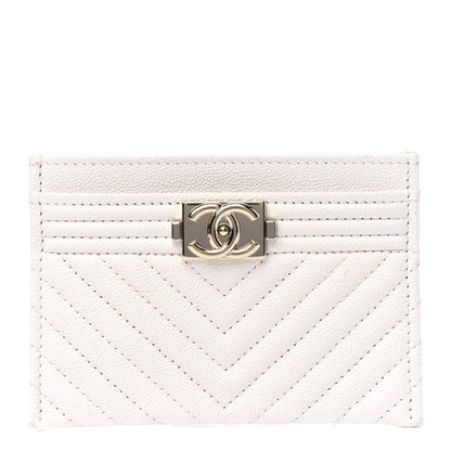 Chanel Caviar Chevron Quilted Boy Card Holder White 1 of 4