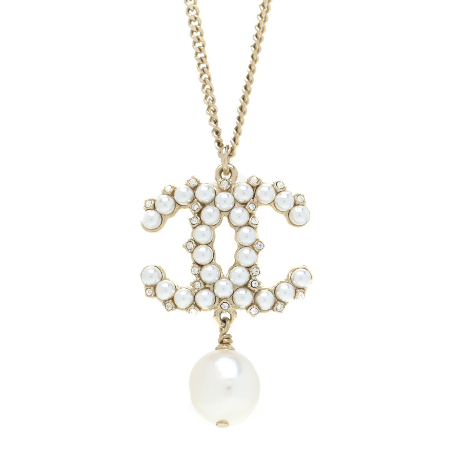 Chanel Crystal Pearl CC Drop Necklace Gold 4 of 6
