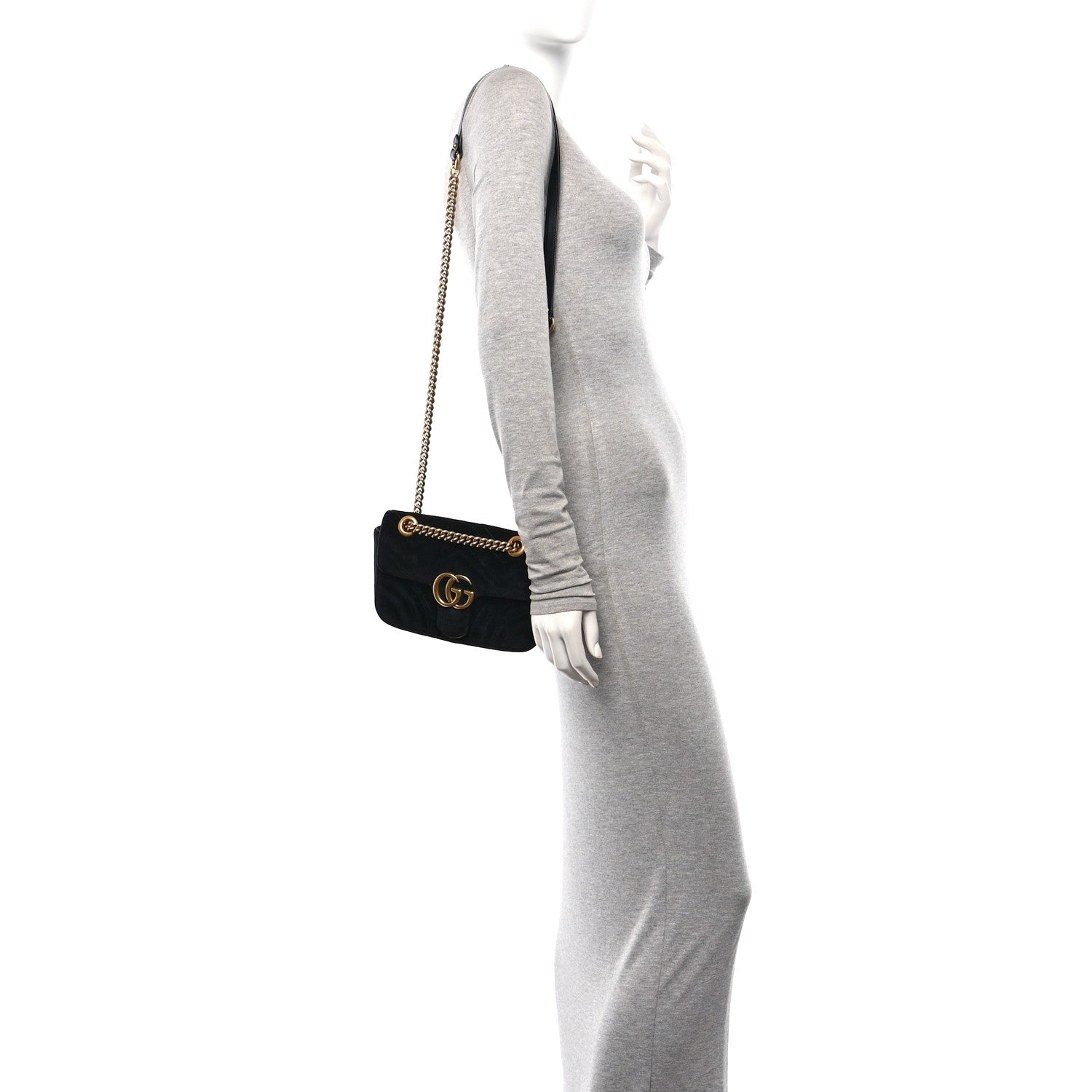 Gucci Velvet Matelasse Mini GG Marmont Shoulder Bag Black 2 of 11