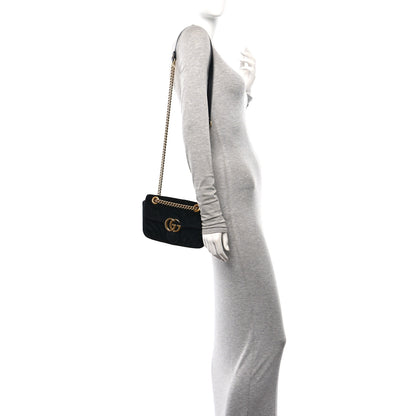 Gucci Velvet Matelasse Mini GG Marmont Shoulder Bag Black 2 of 11
