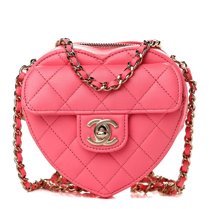 Chanel Lambskin Quilted CC In Love Heart Clutch With Chain Pink 1 of 11