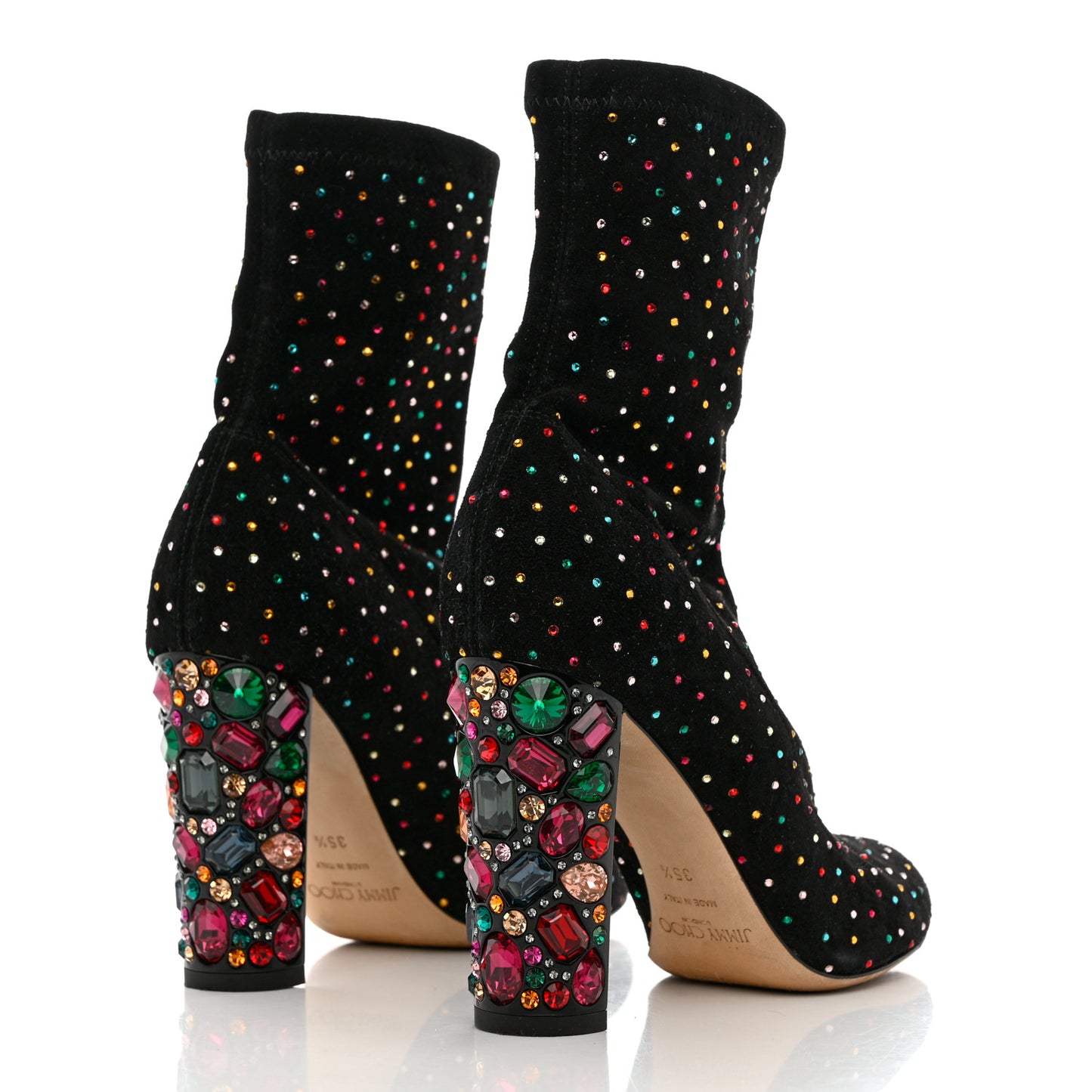 Suede Scattered Crystal Embellished Maine 100 Booties 35.5 Black Multicolor