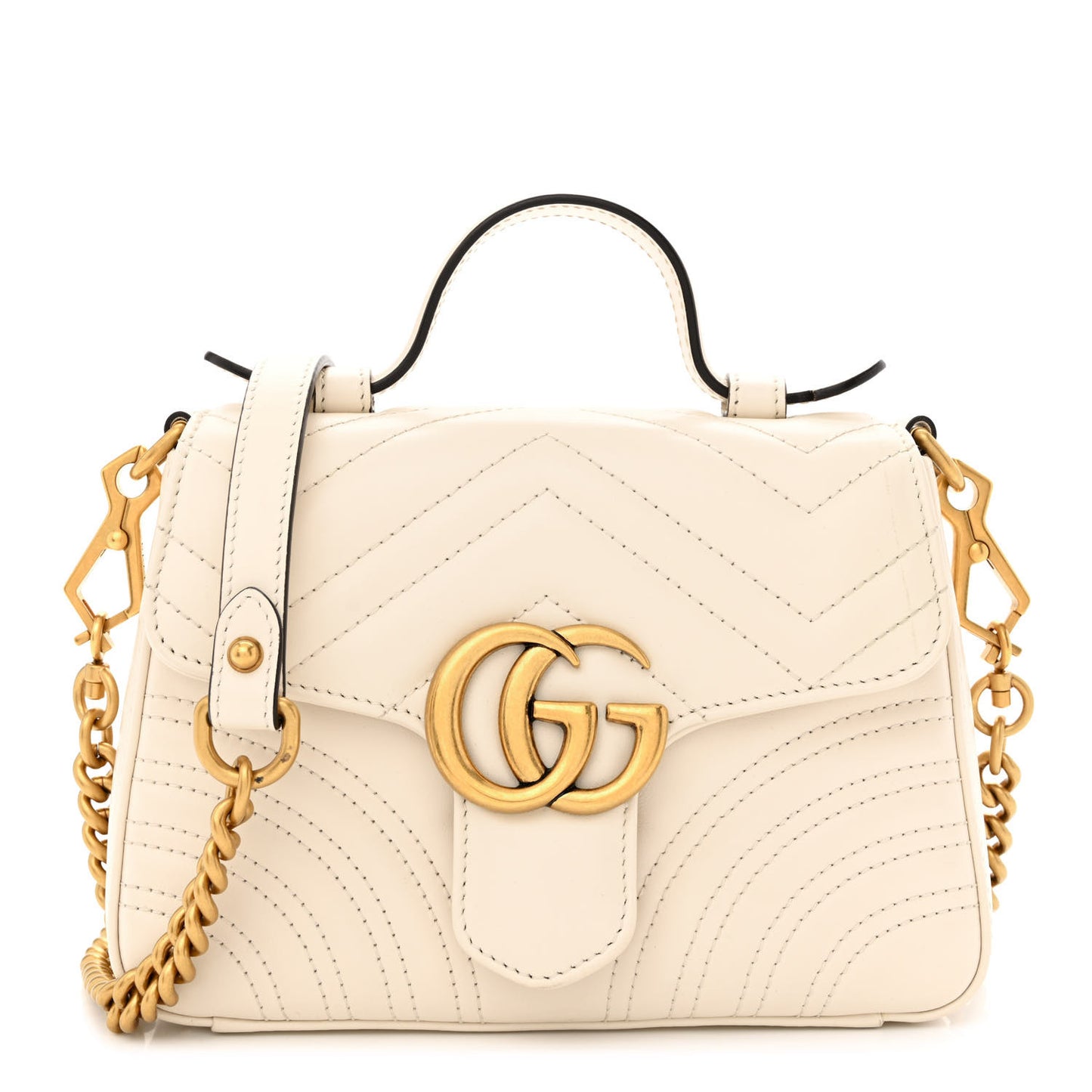 Calfskin Matelasse Mini GG Marmont Top Handle Shoulder Bag White