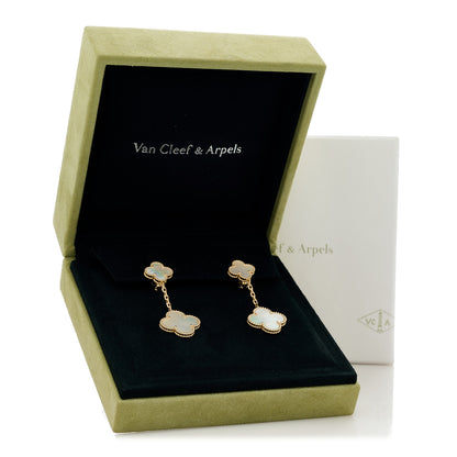 Van Cleef & Arpels 18K Yellow Gold Mother of Pearl 2 Motifs Magic Alhambra Earrings 3 of 6