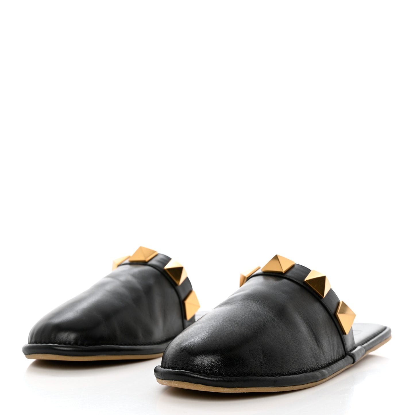 Nappa Roman Stud Flat Slippers 37.5 Black
