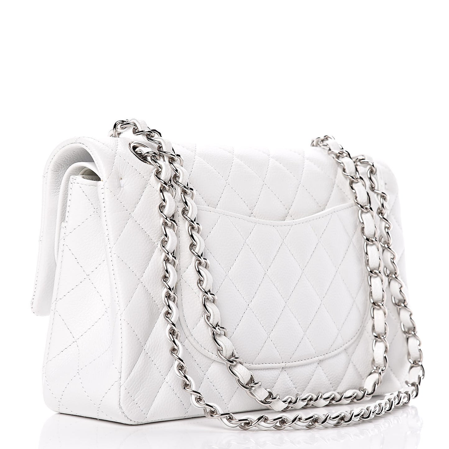 Caviar Quilted Medium Double Flap White