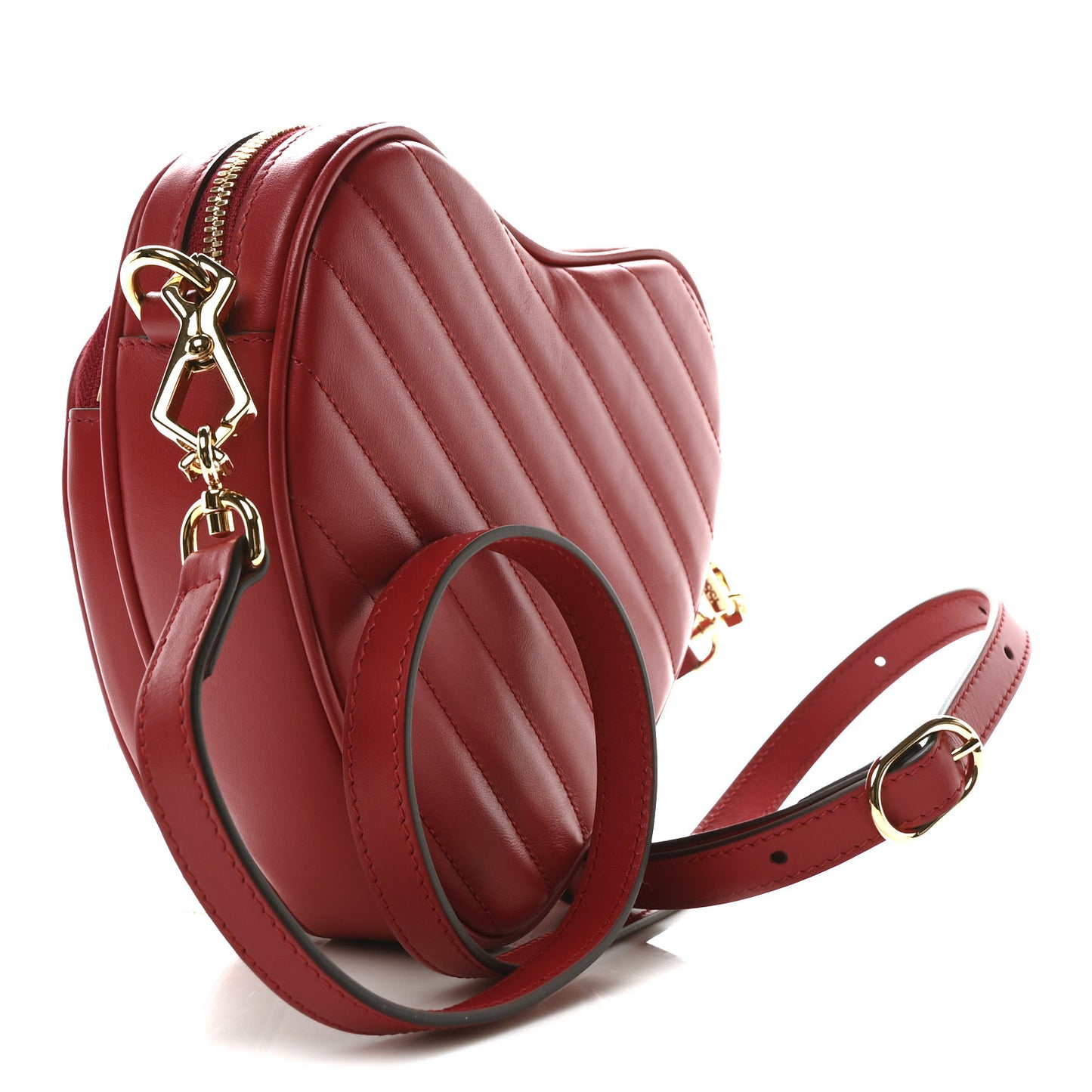 Calfskin Matelasse Diagonal Mini Interlocking G Heart Shoulder Bag Hibiscus Red