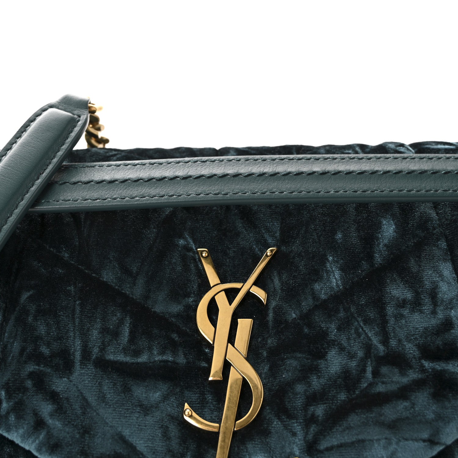 Saint Laurent Velvet Y Quilted Monogram Small Loulou Chain Satchel Dark Green 7 of 9