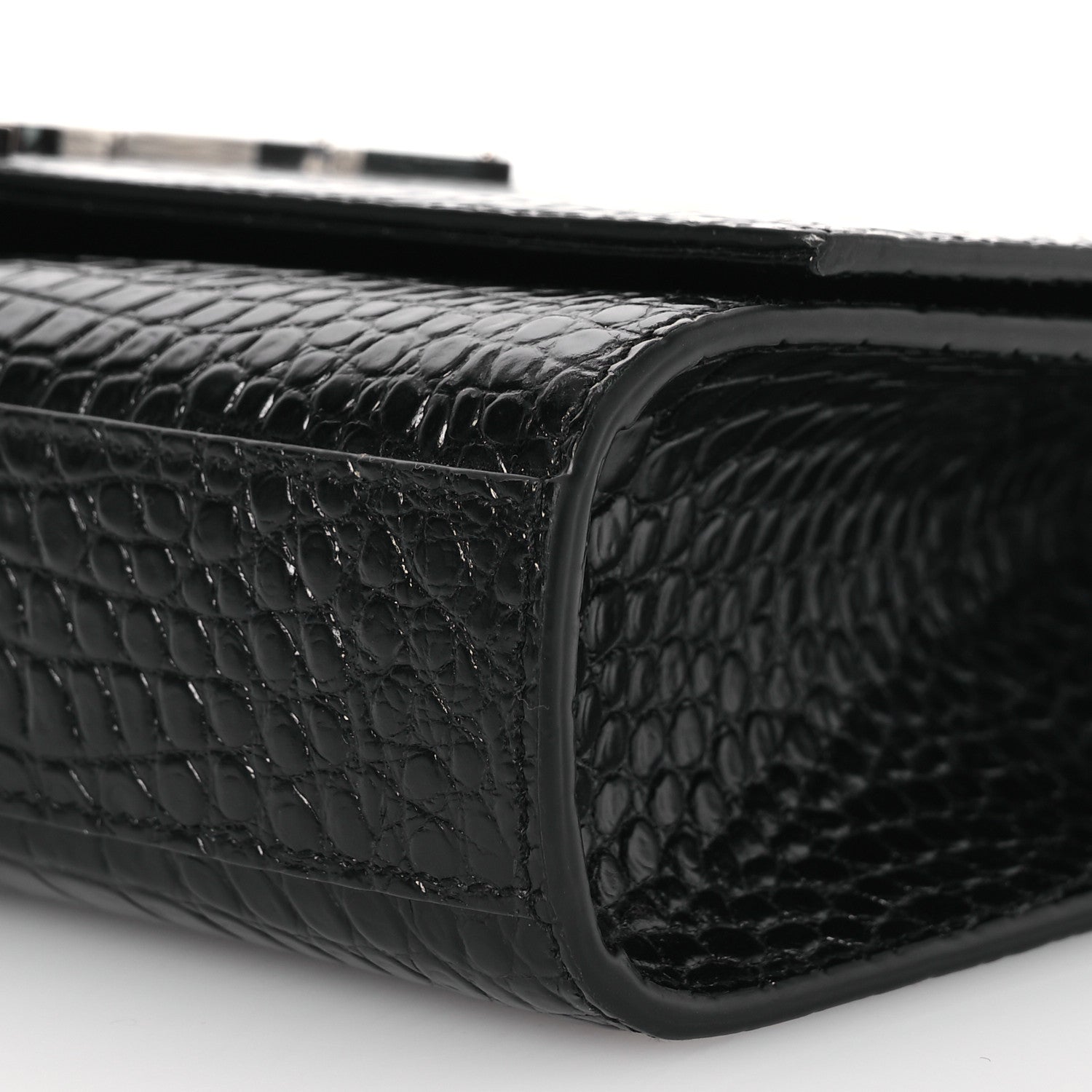 Saint Laurent Calfskin Crocodile Embossed Medium Classic Monogram Kate Tassel Satchel Black 10 of 13