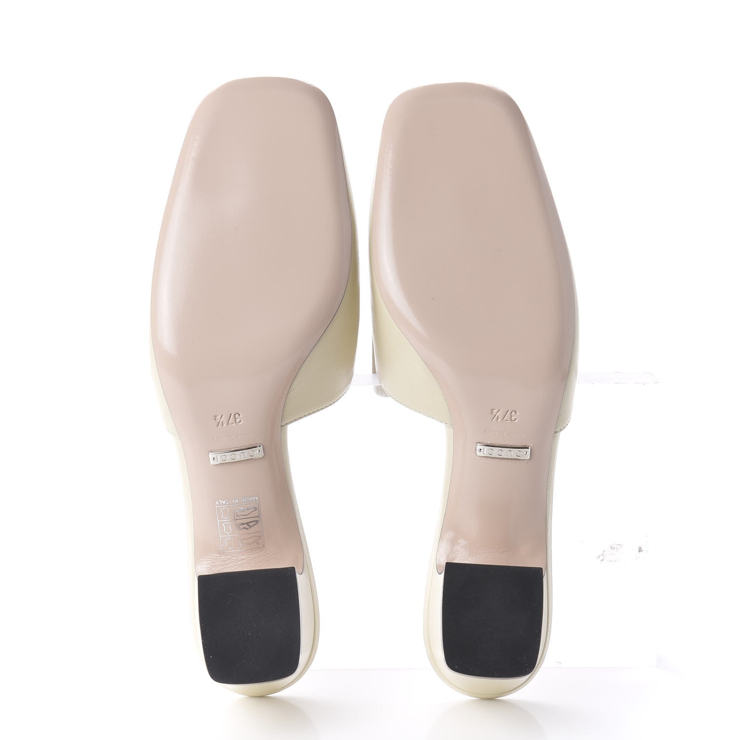 Gucci Malaga Kid Crystal Square G Madelyn Mules 37.5 Vintage White 5 of 10