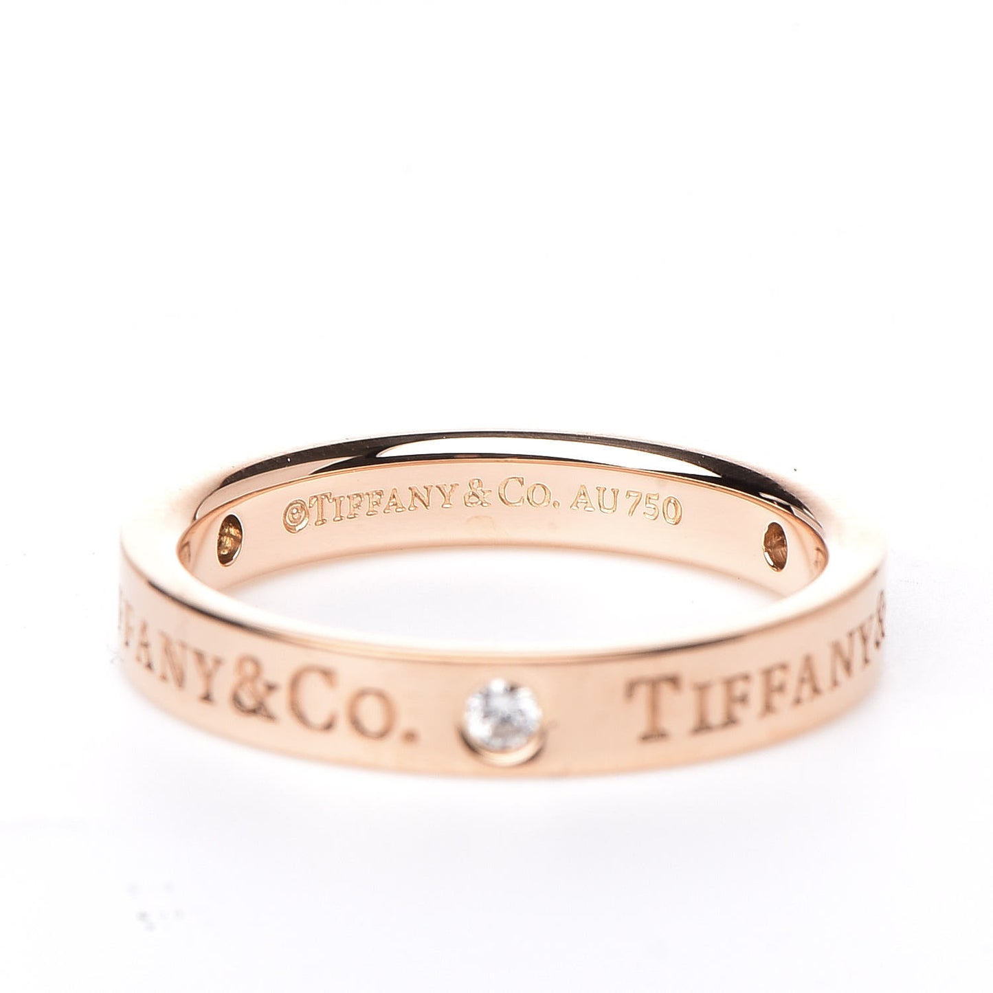 18K Rose Gold Diamond 3mm Logo Band Ring 48 4.25