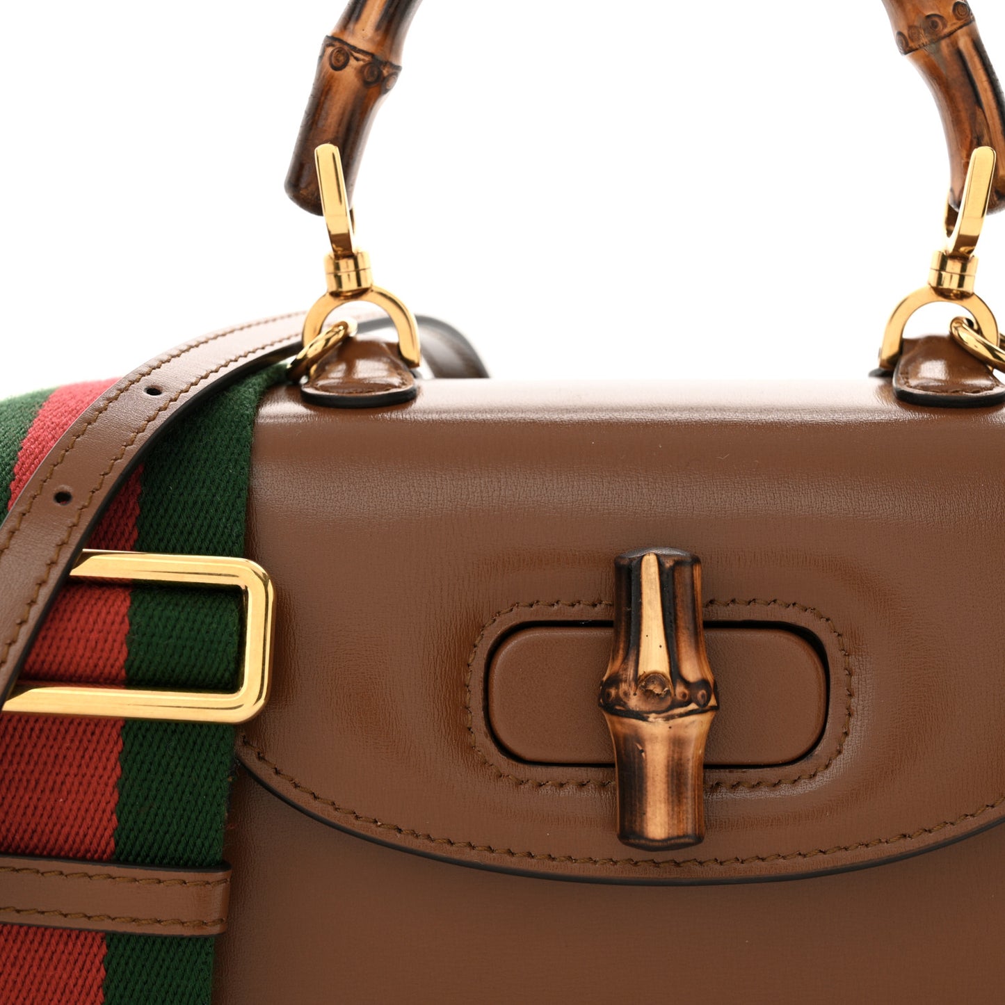 Boarded Dyana Lux Calfskin Web Mini Bamboo 1947 Top Handle Bag Brown
