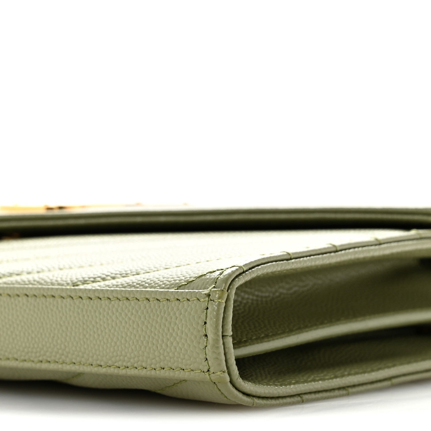 Saint Laurent Grain De Poudre Matelasse Chevron Monogram Chain Wallet Pistachio 10 of 12