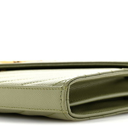 Saint Laurent Grain De Poudre Matelasse Chevron Monogram Chain Wallet Pistachio 10 of 12
