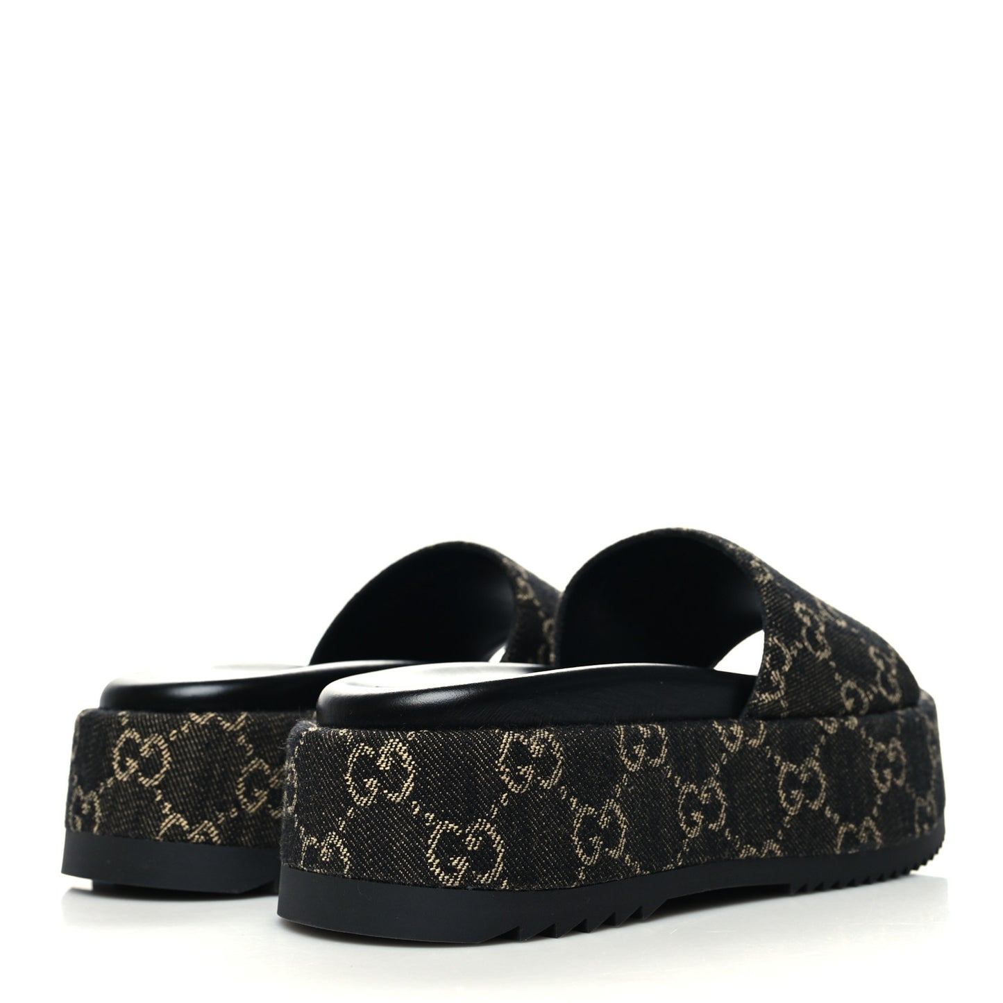 Jacquard Black Denim GG Monogram Angelina Platform 55mm Slide Sandals 35 Black Ivory