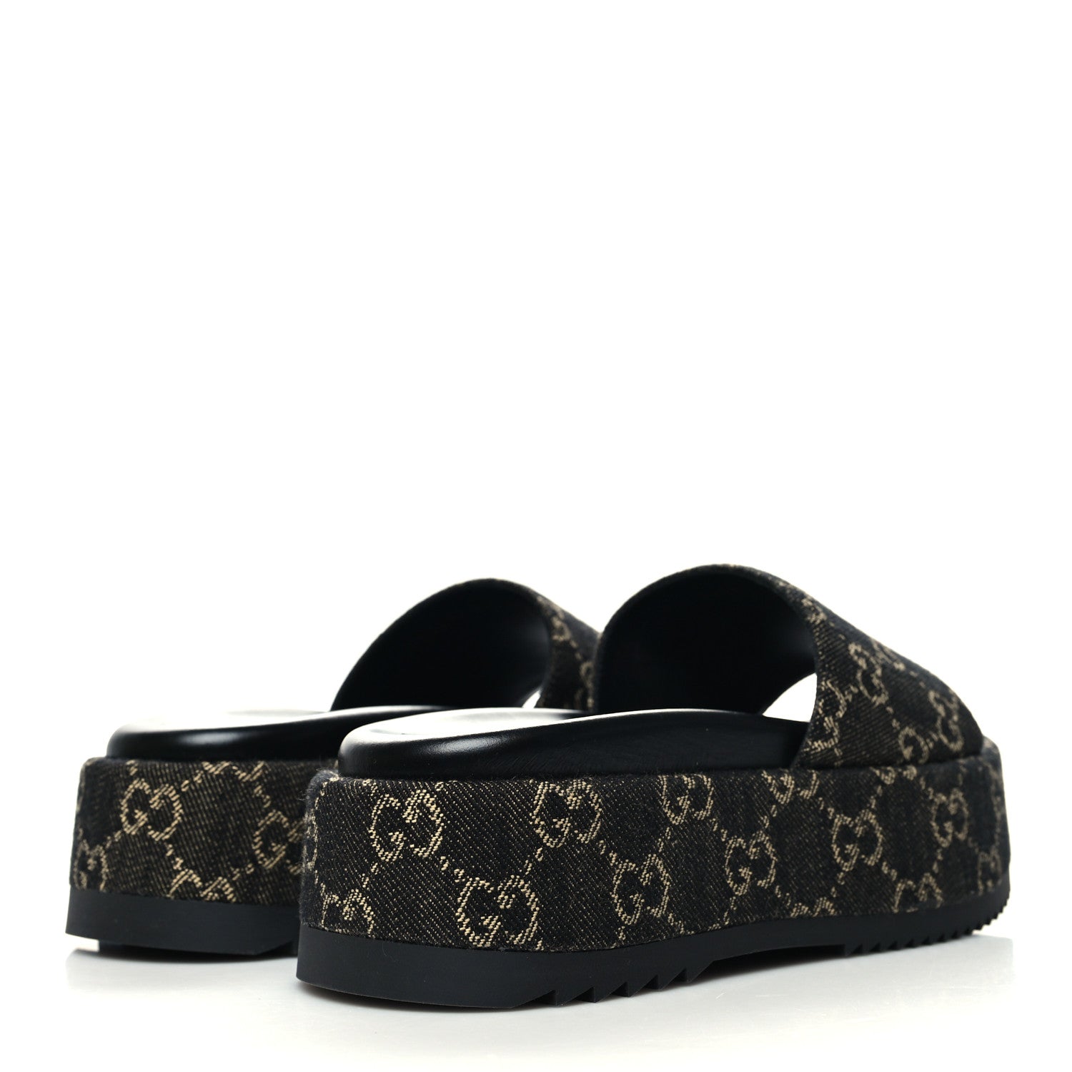 Gucci Jacquard Black Denim GG Monogram Angelina Platform 55mm Slide Sandals 35 Black Ivory 4 of 9
