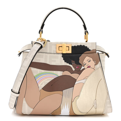 Fendi Glazed Fabric Nappa FF Disco Girls Inlay Mini Peekaboo Iconic Satchel Bianco Perla Multicolor 1 of 12