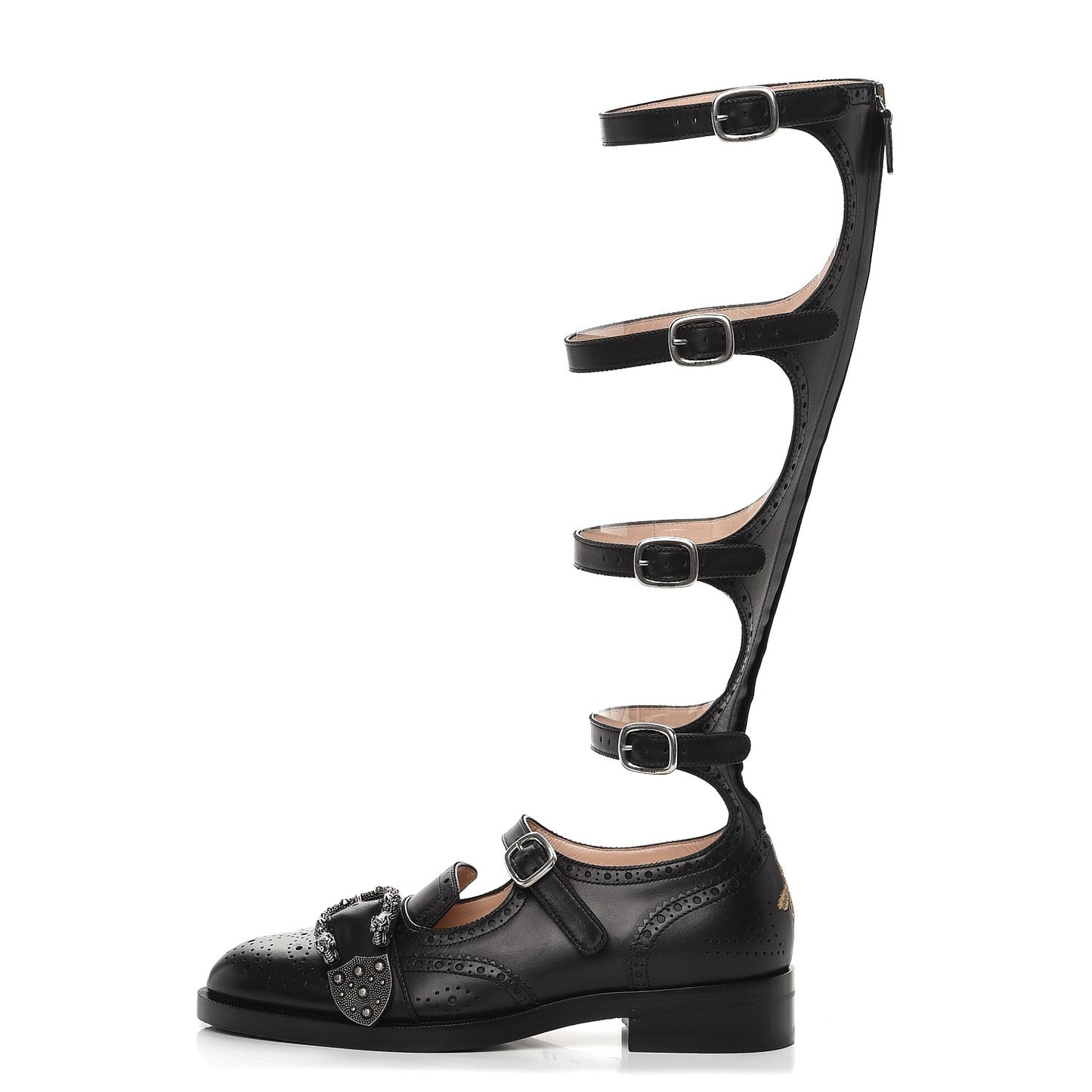 Calfskin Queercore Brogue Knee High Boots 38 Black