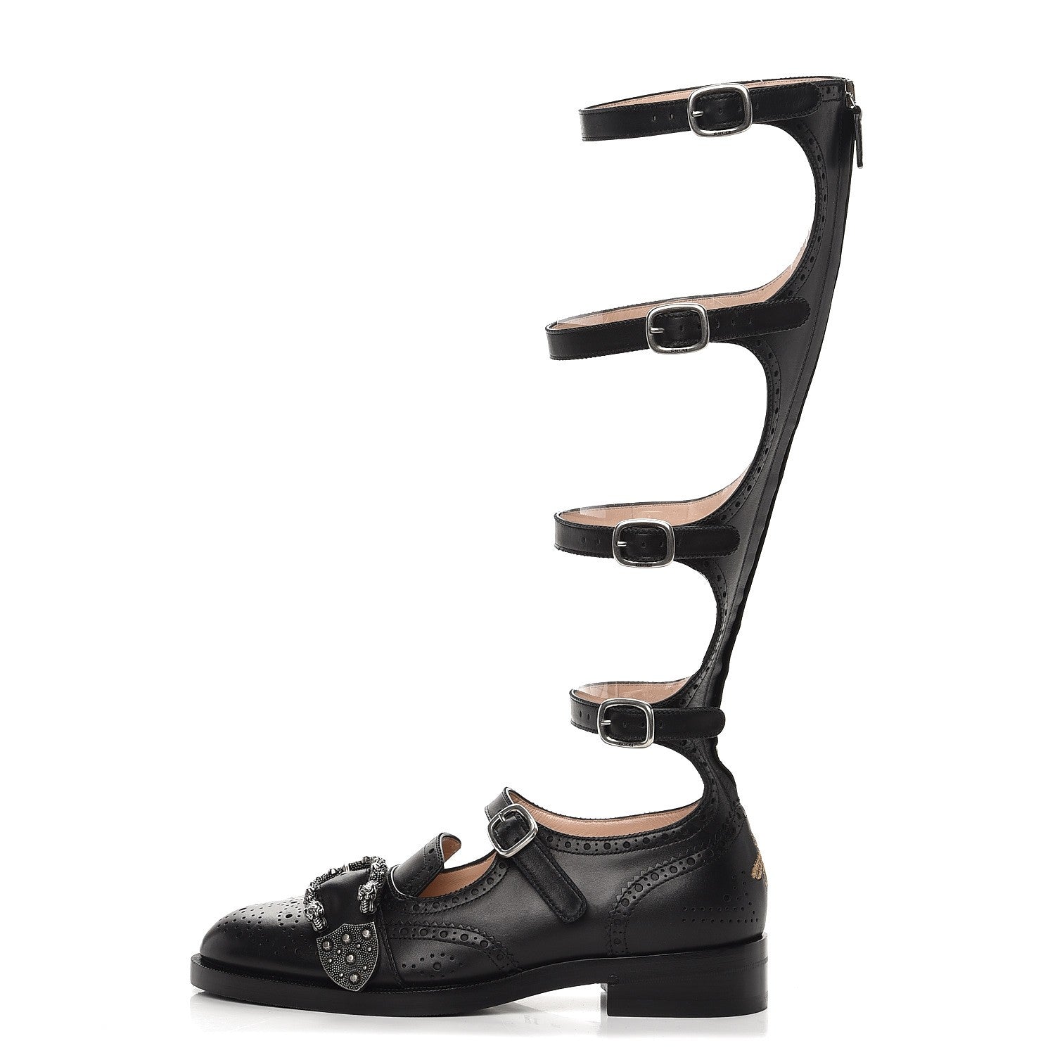 Gucci Calfskin Queercore Brogue Knee High Boots 38 Black 1 of 7