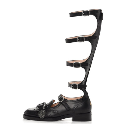 Gucci Calfskin Queercore Brogue Knee High Boots 38 Black 1 of 7