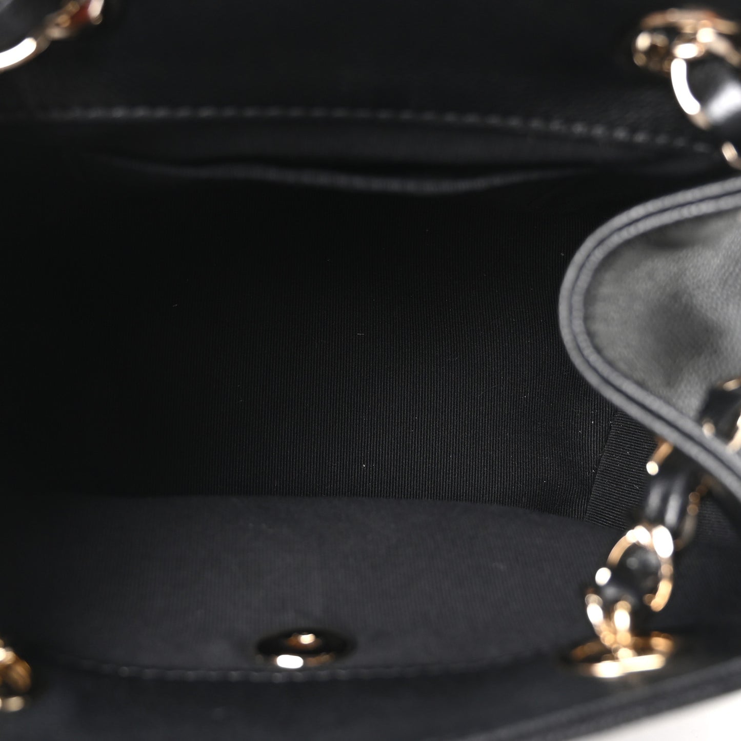 Shiny Caviar Quilted Small Pockets Drawstring Backpack Black