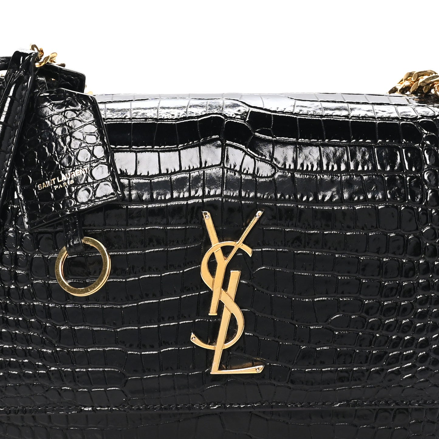 Calfskin Crocodile Embossed Medium Monogram Sunset Black