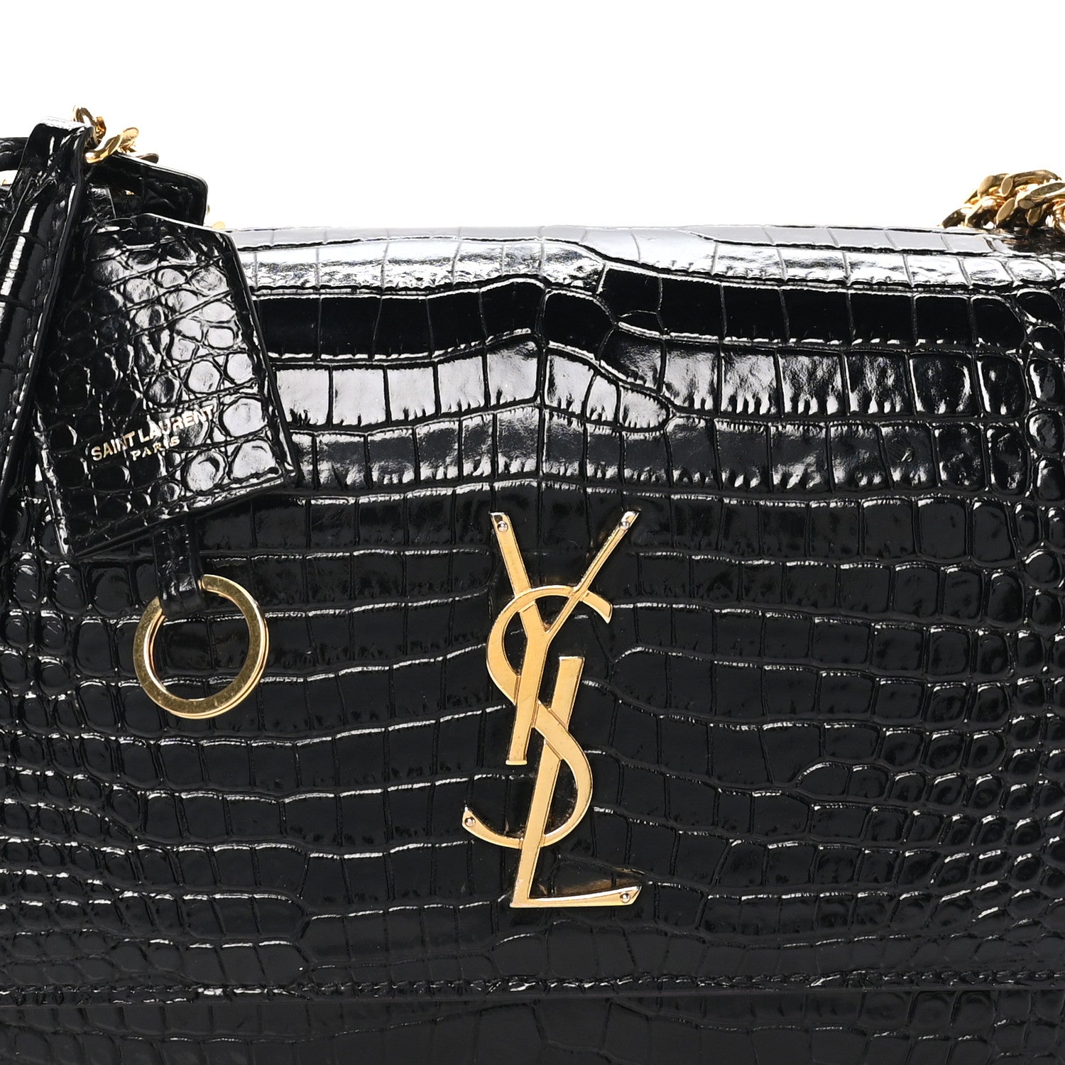 Saint Laurent Calfskin Crocodile Embossed Medium Monogram Sunset Black 6 of 9