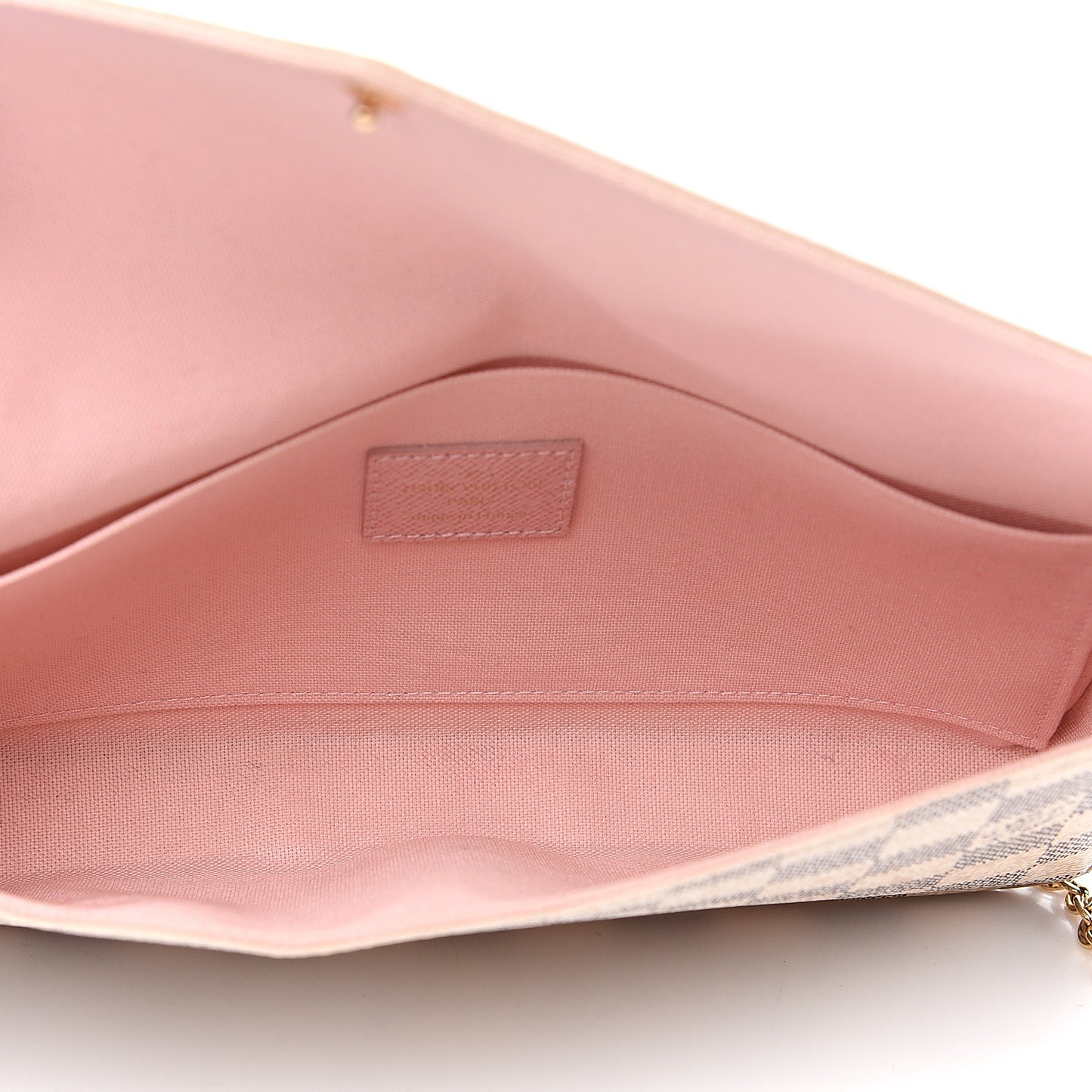 Damier Azur Pochette Felicie Chain Wallet Rose Ballerine