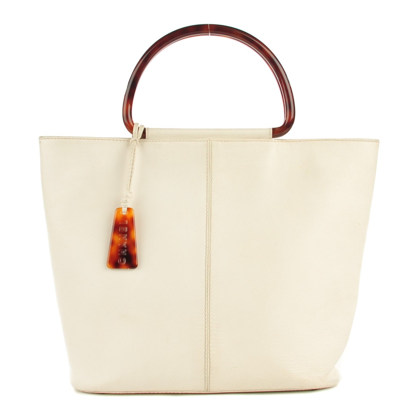 Grained Calfskin Tortoise Handle Tote White