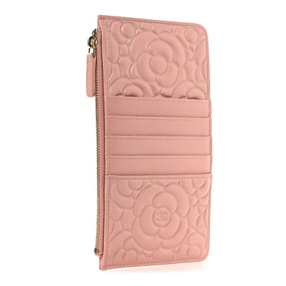 Chanel Caviar Camellia Embossed Classic Flat Wallet Pouch Pink 3 of 9