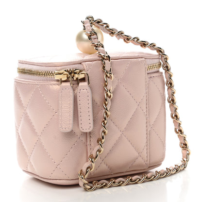 Chanel Iridescent Caviar Quilted Mini Pearl On Top Vanity Case With Chain Light Pink 4 of 12