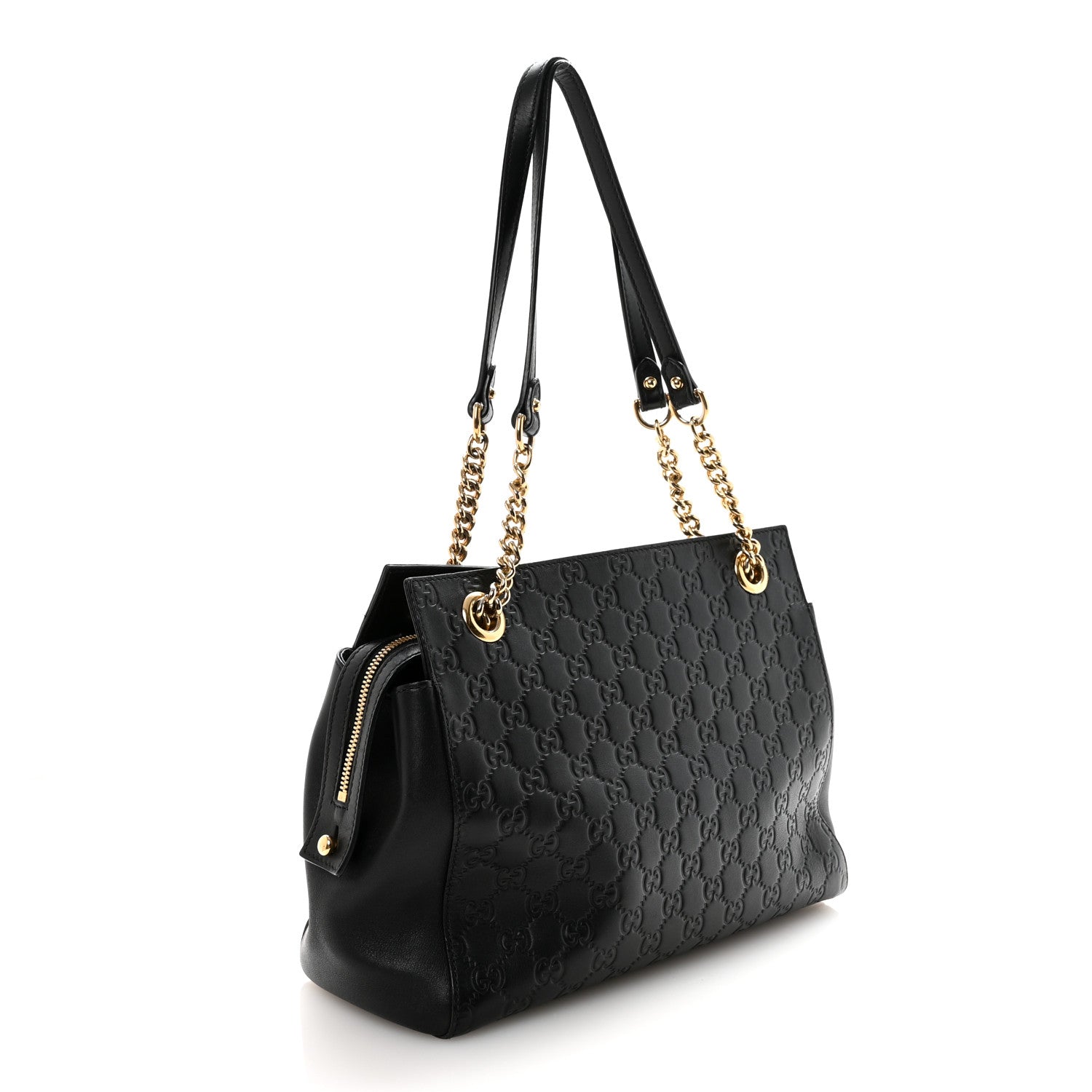 Gucci Guccissima Signature Medium Shoulder Tote Bag Black 2 of 9