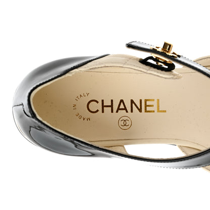 Chanel Patent Lambskin Quilted Cap Toe Ballerina Flats 39.5 Ivory Black 5 of 9