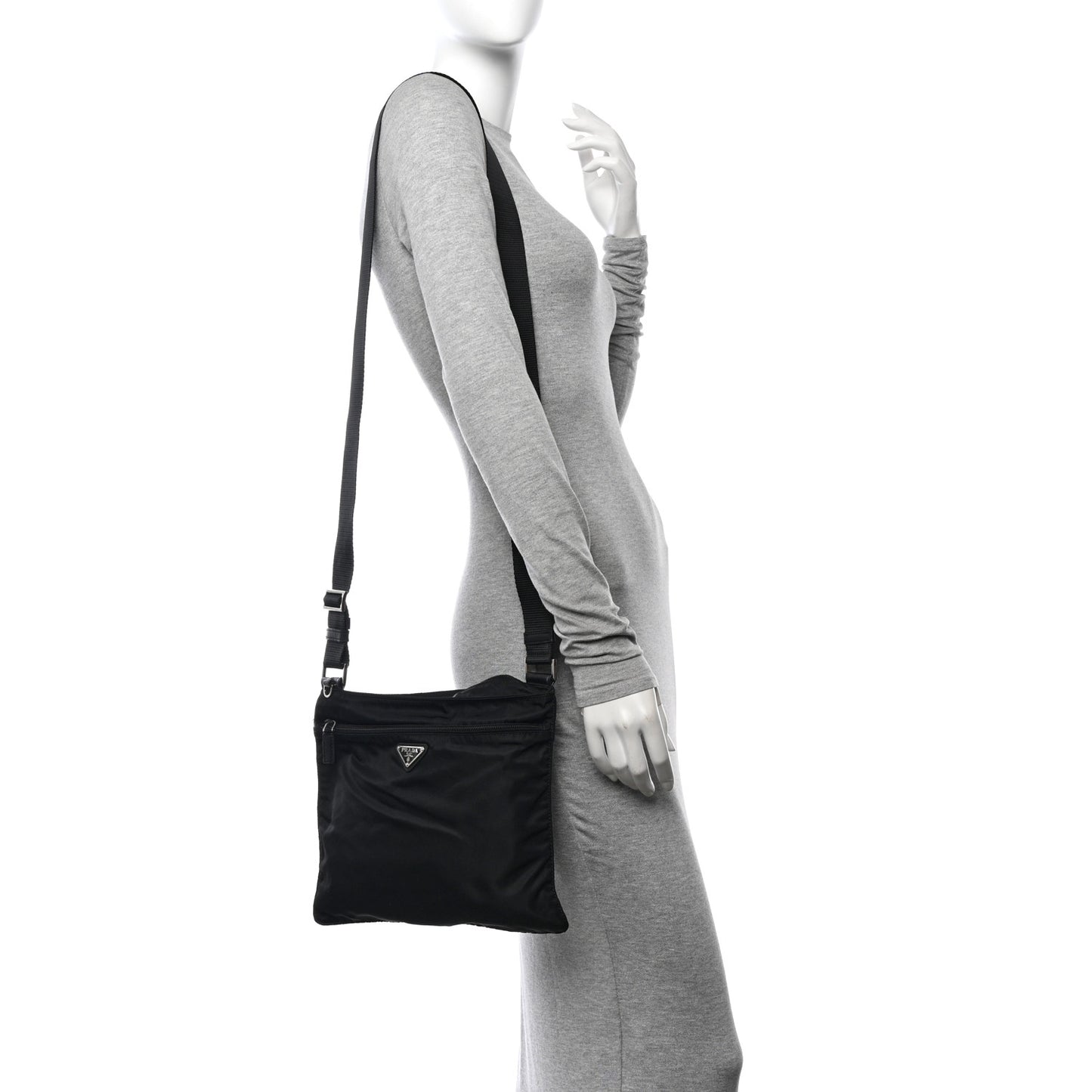 Tessuto Nylon Saffiano Flat Messenger Bag Black