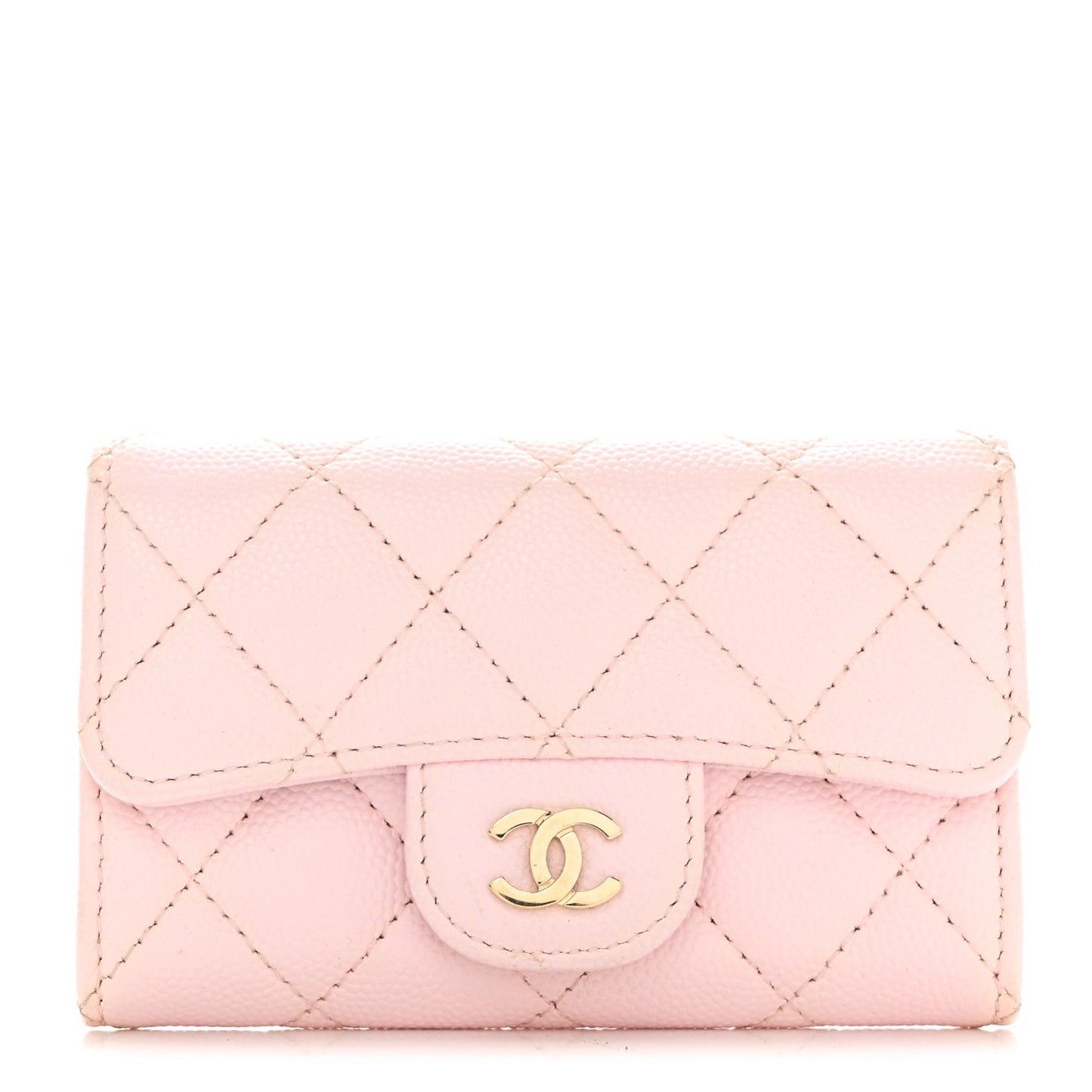 Caviar Quilted Flap Card Holder Wallet Light Pink