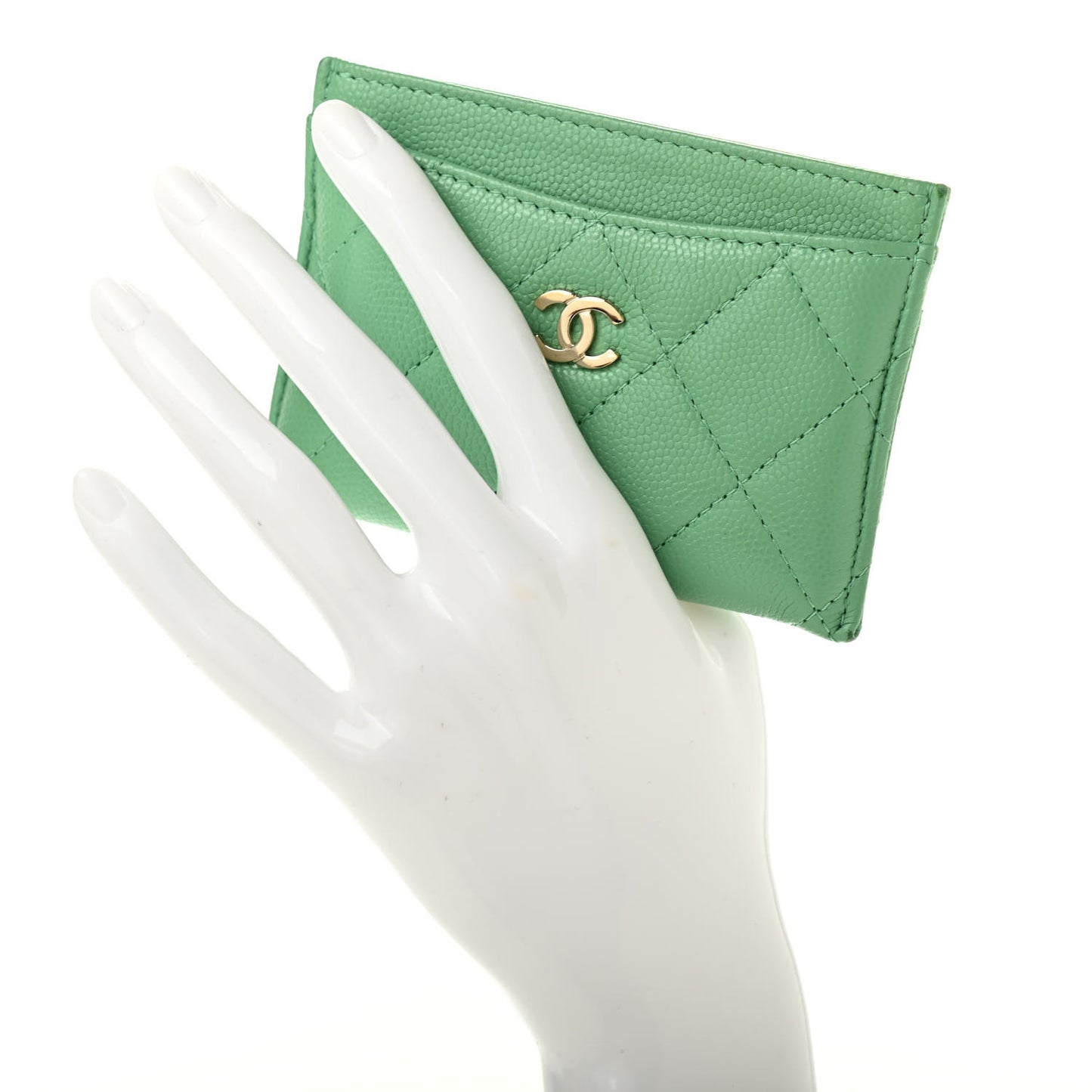 Caviar Quilted Card Holder Green