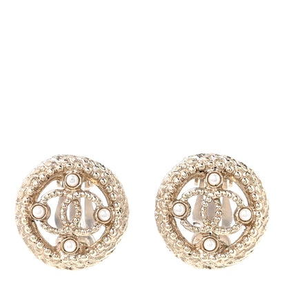 Chanel Metal Pearl CC Clip On Earrings Gold 1 of 5