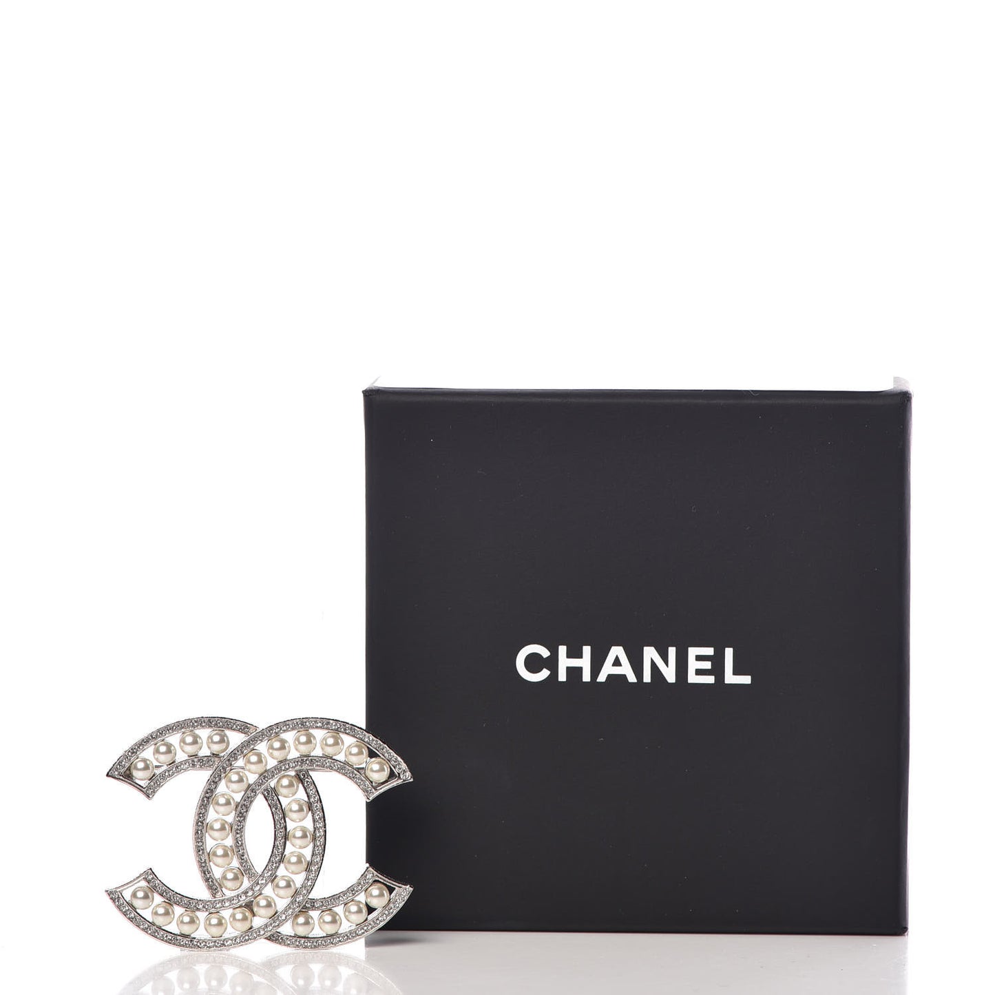 Pearl Crystal CC Brooch Silver