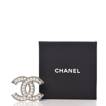 Chanel Pearl Crystal CC Brooch Silver 5 of 5