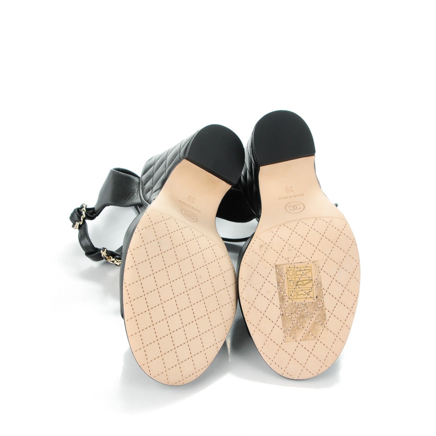 Chanel Lambskin Quilted Chain CC Wedge Sandals 39 Black 5 of 8