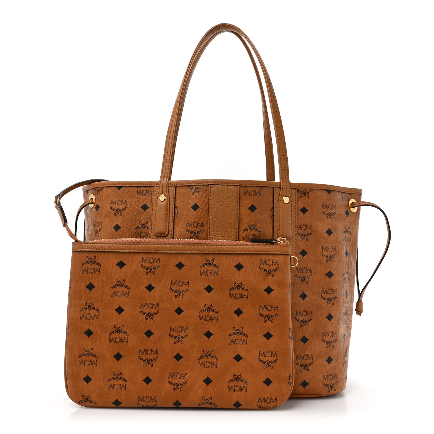MCM Visetos Medium Liz Reversible Shopper Tote Cognac 2 of 17