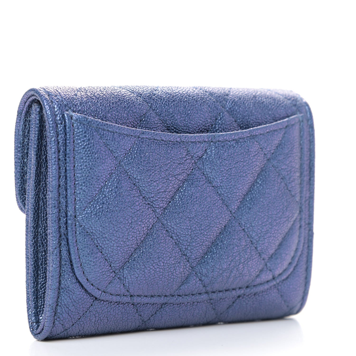 Chanel Iridescent Caviar Quilted Flap Card Holder Wallet Dark Blue 3 of 8
