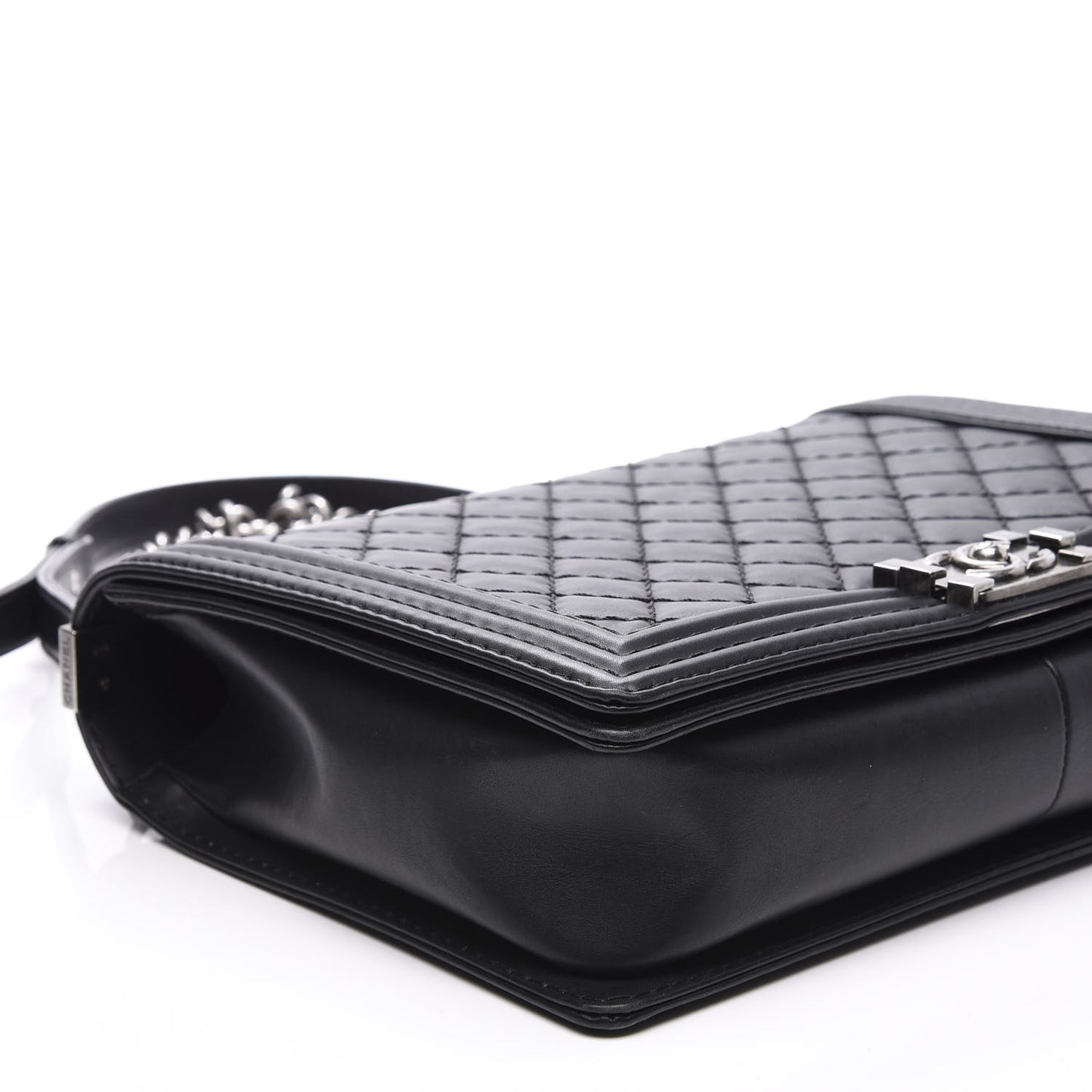 Calfskin Quilted Large Boy Flap Black