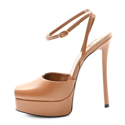 Saint Laurent Smooth Calfskin La Scandale 110 Sandals 38.5 Dark Macadamia 1 of 9