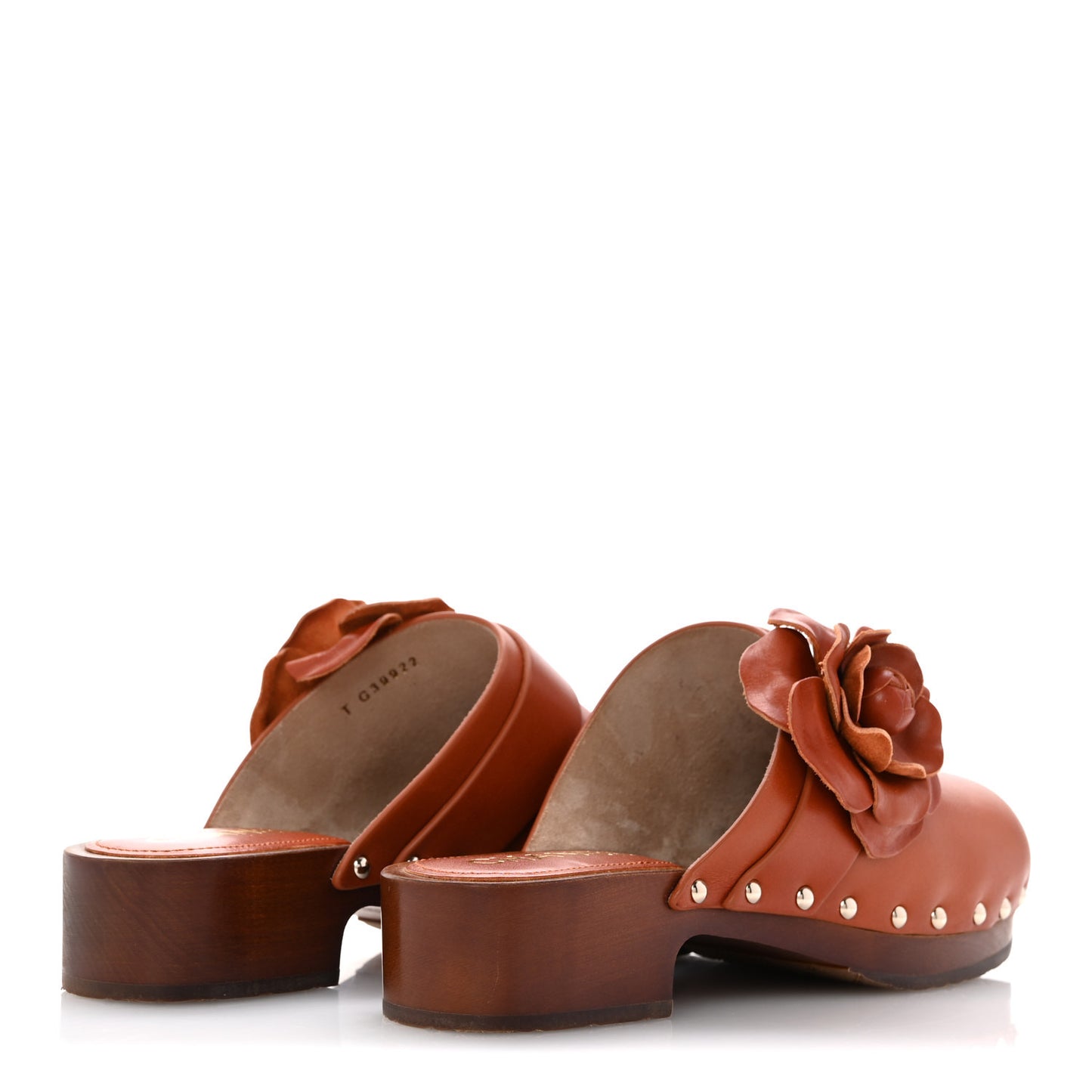 Calfskin Camellia Clogs 39 Dark Orange