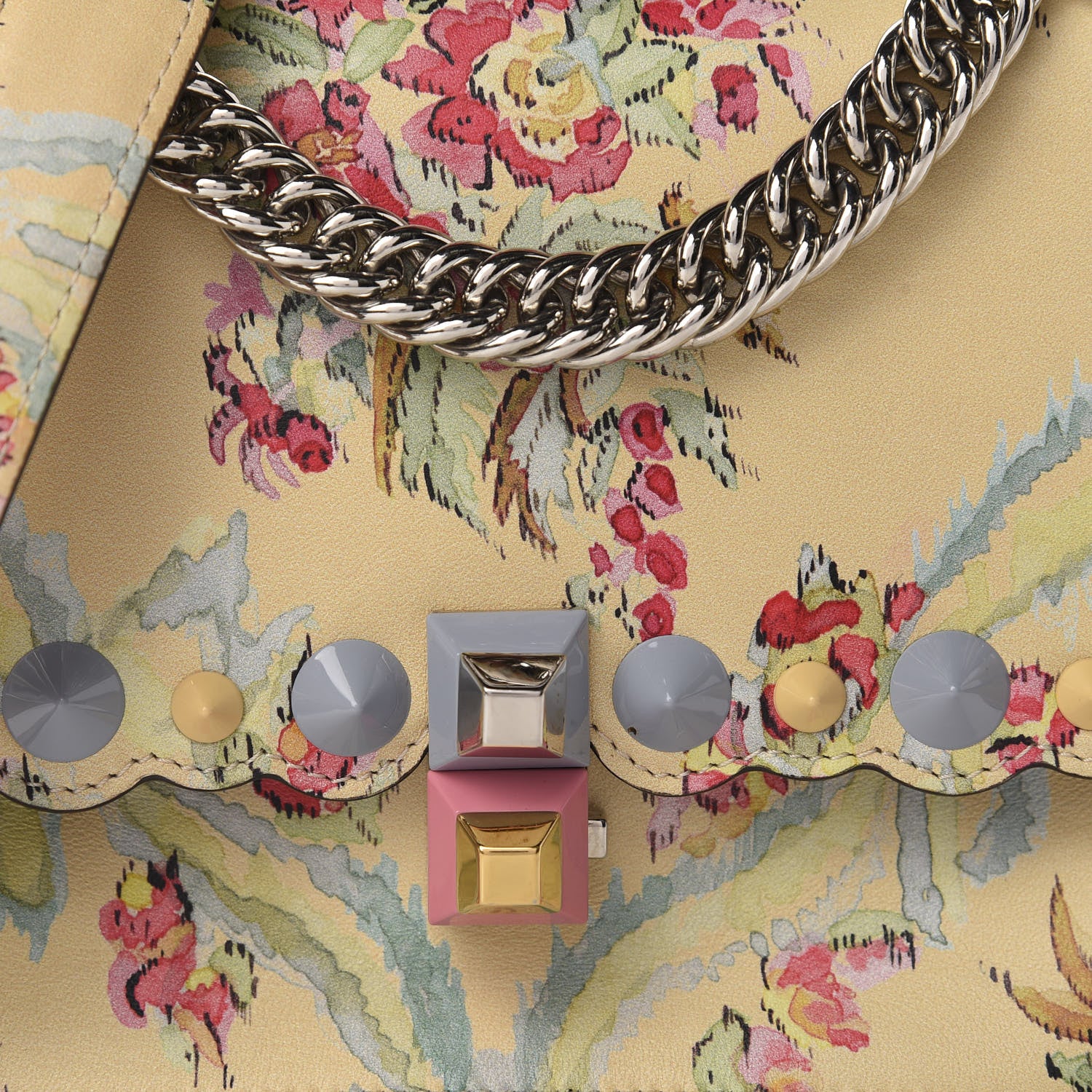 Fendi Vitello Marie Antoinette Print Scalloped Mix Studded Small Kan I Shoulder Bag Panna Multicolor 10 of 10