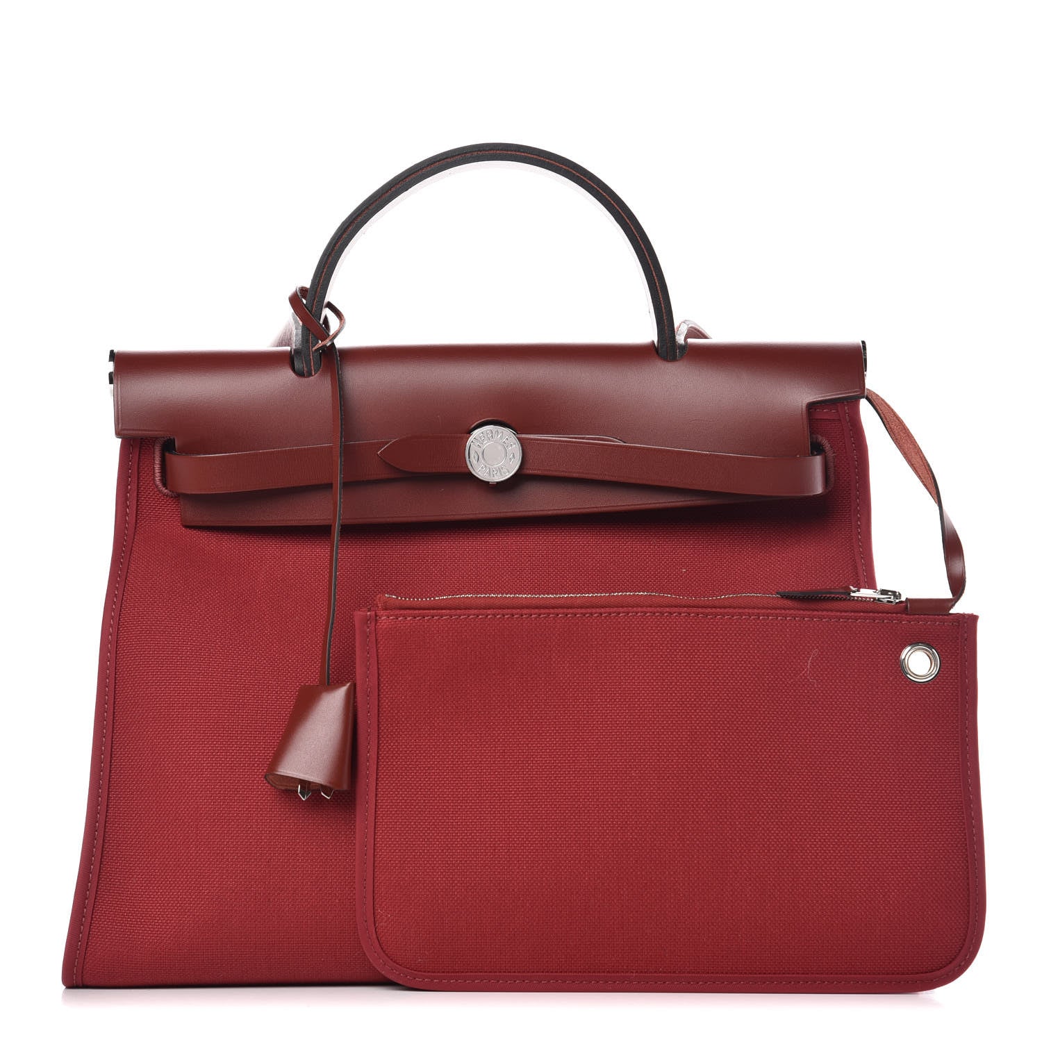 Hermes Vache Hunter Toile Herbag Zip 31 PM Rouge Grenat Rouge H 1 of 12