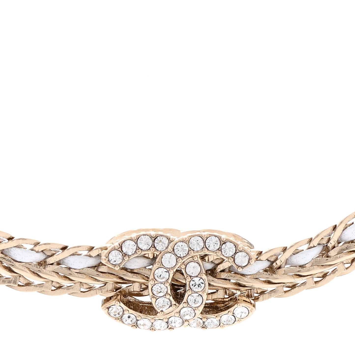 Metal Lambskin Crystal CC Choker Gold White
